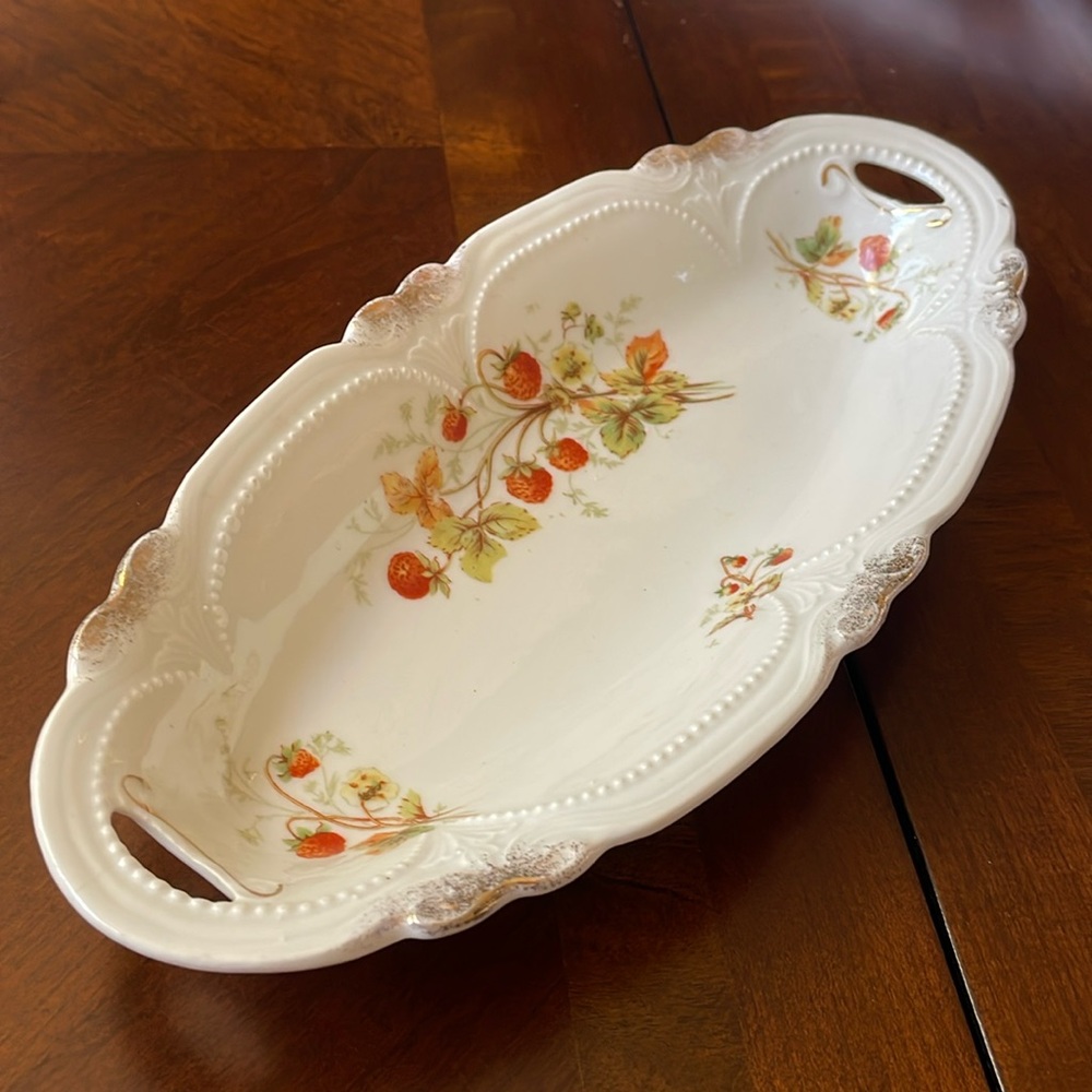 Vintage oval serving Relish Dish wild strawberry pattern Bavaria